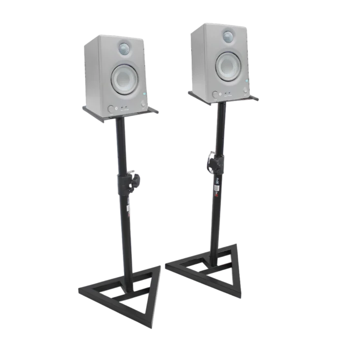 ProX studio monitor stands pair with telescoping height adjustment and rubberized platform wide base