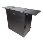 ProX Transformer folding DJ table workstation showing smooth rolling wheels and black finish construction detail