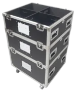 ProX TruckPax utility flight case with five-tier divider compartments and heavy-duty casters