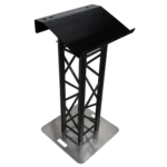 ProX 24-inch black powder-coated aluminum truss lectern with D-series connector punches and F34 compatibility