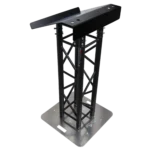 ProX 24-inch black aluminum truss lectern with D-series connectors mounted on F34 truss