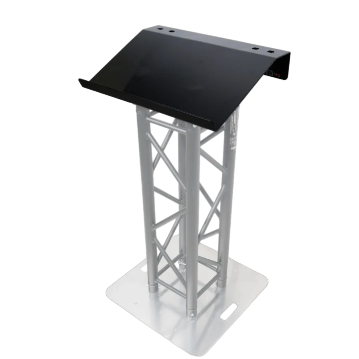 ProX 24-inch black powder-coated aluminum truss lectern with D-series connector mounting points
