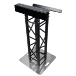 ProX 24-inch black powder-coated aluminum truss lectern with D-series connectors, side profile view