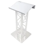 ProX 24-inch white aluminum truss lectern with D-series connectors mounted on F34 truss system