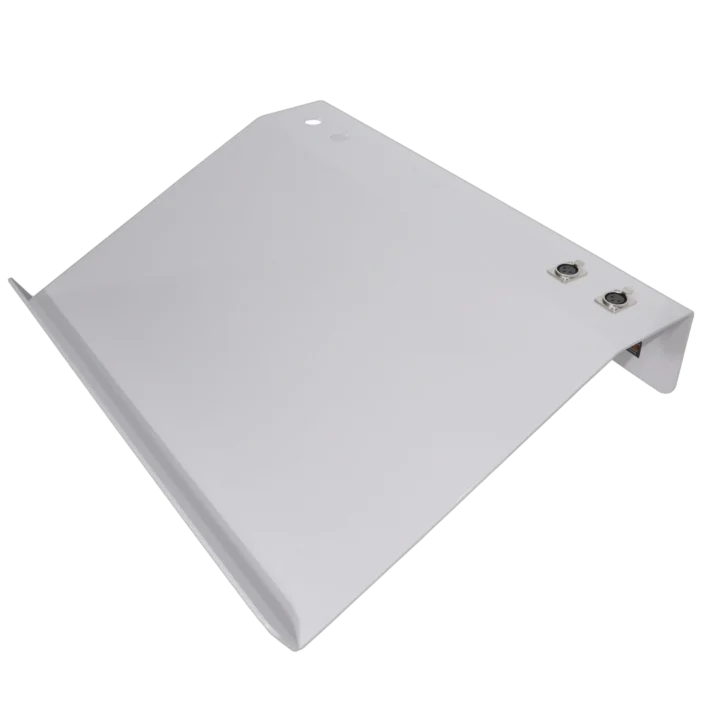 ProX 24-inch white aluminum truss lectern with punched D-series connectors front view