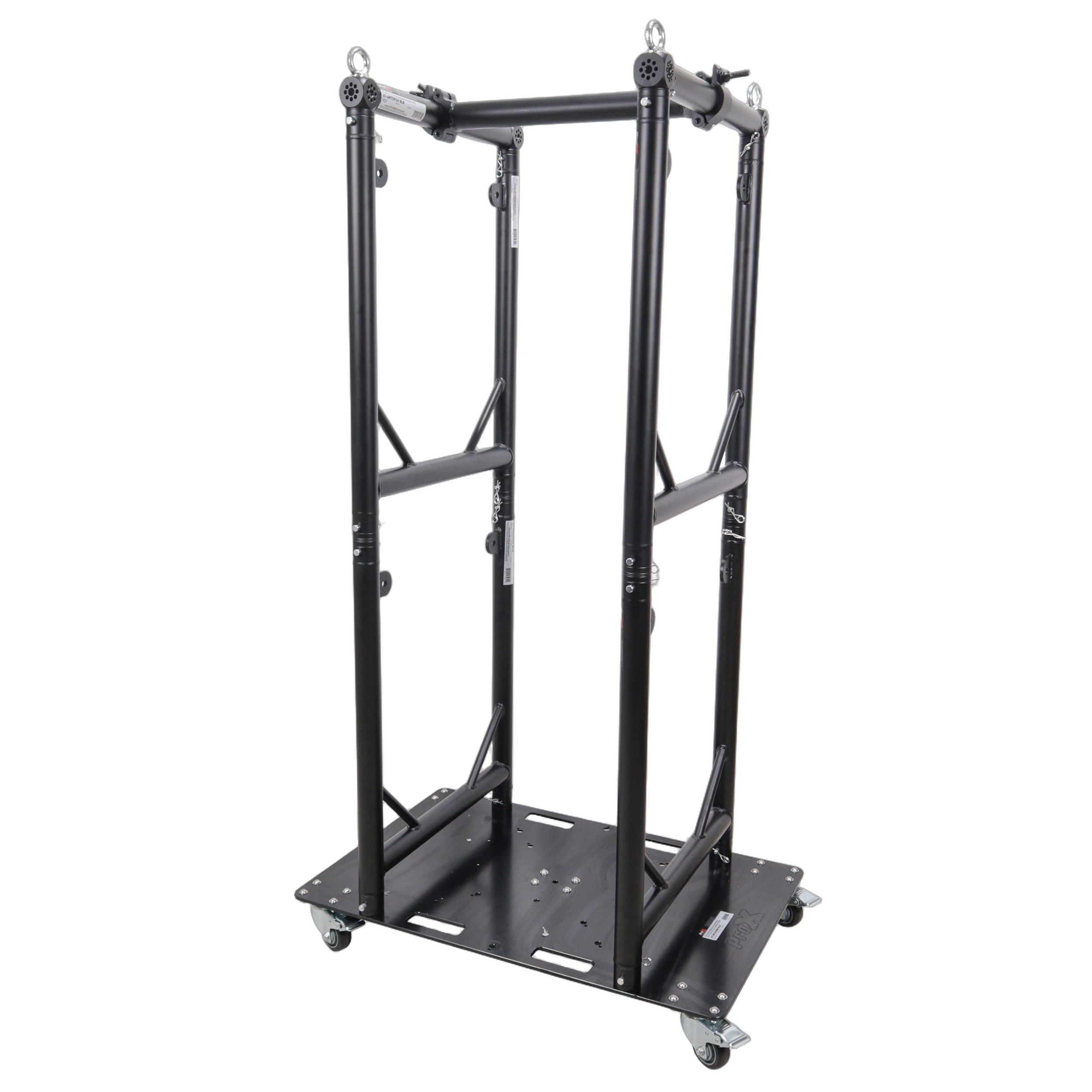 ProX Truss Modular 4X Rapid U Grid Trio Package Front View ProX Truss Modular 4X Rapid U Grid Trio Package black aluminum truss system with rolling baseplate
