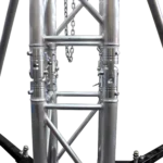 ProX truss tower stage roofing system dimensional diagram showing measurements and component layout specifications