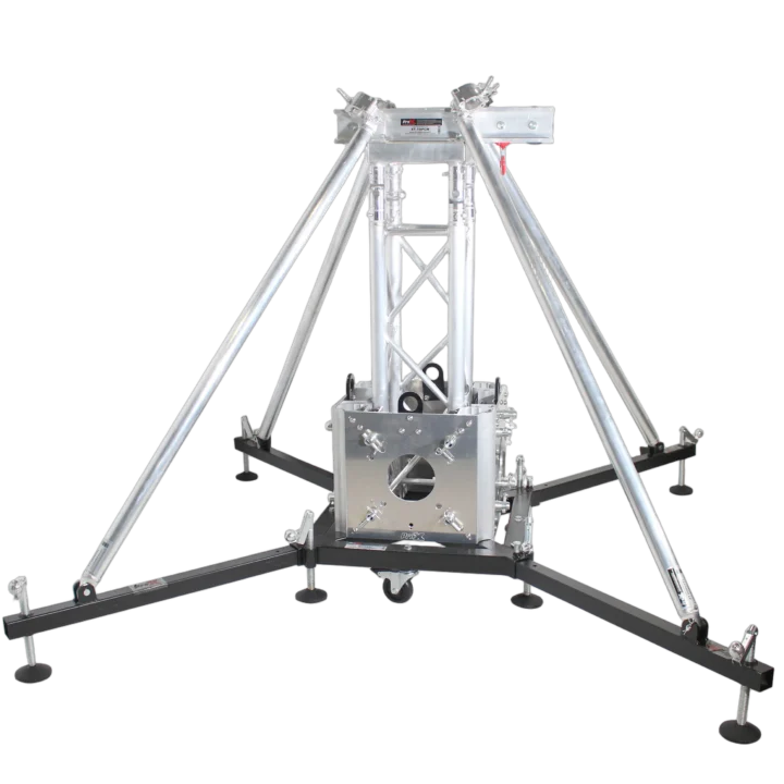 ProX truss tower stage roofing system package with top block, hinges, base, outriggers and 3.28 ft truss segment