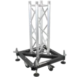 ProX truss tower stage roofing system package with hinges, base, outriggers, and aluminum truss segment side profile