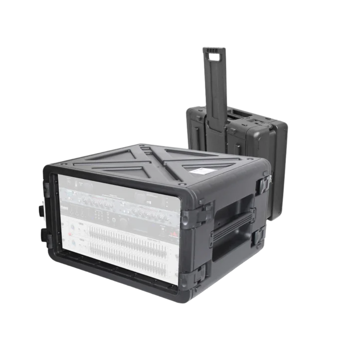 ProX UltronX 6U water-sealed ABS rack case with retractable pull handle and wheels front view