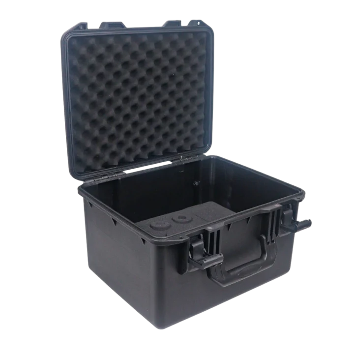 ProX UltronX water-tight molded travel case storing multiple wireless and wired microphones organized inside