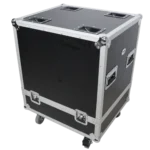 ProX universal ATA flight case with QSC LA108 and RCF HDL line array speakers loaded inside