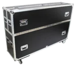 ProX universal flight case for dual 70 to 85 inch flat panel monitors with adjustable casters and protective padding detail