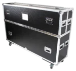 ProX universal flight case for dual 70 to 85 inch flat panel monitors with casters, dimensional diagram specifications