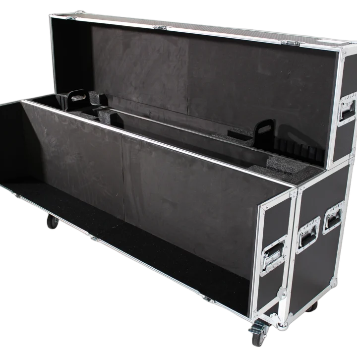 ProX universal flight case for dual 70 to 85 inch flat panel monitors with four casters