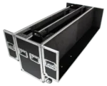 ProX universal flight case for dual 70 to 85 inch flat panel monitors with four casters and adjustable mounting