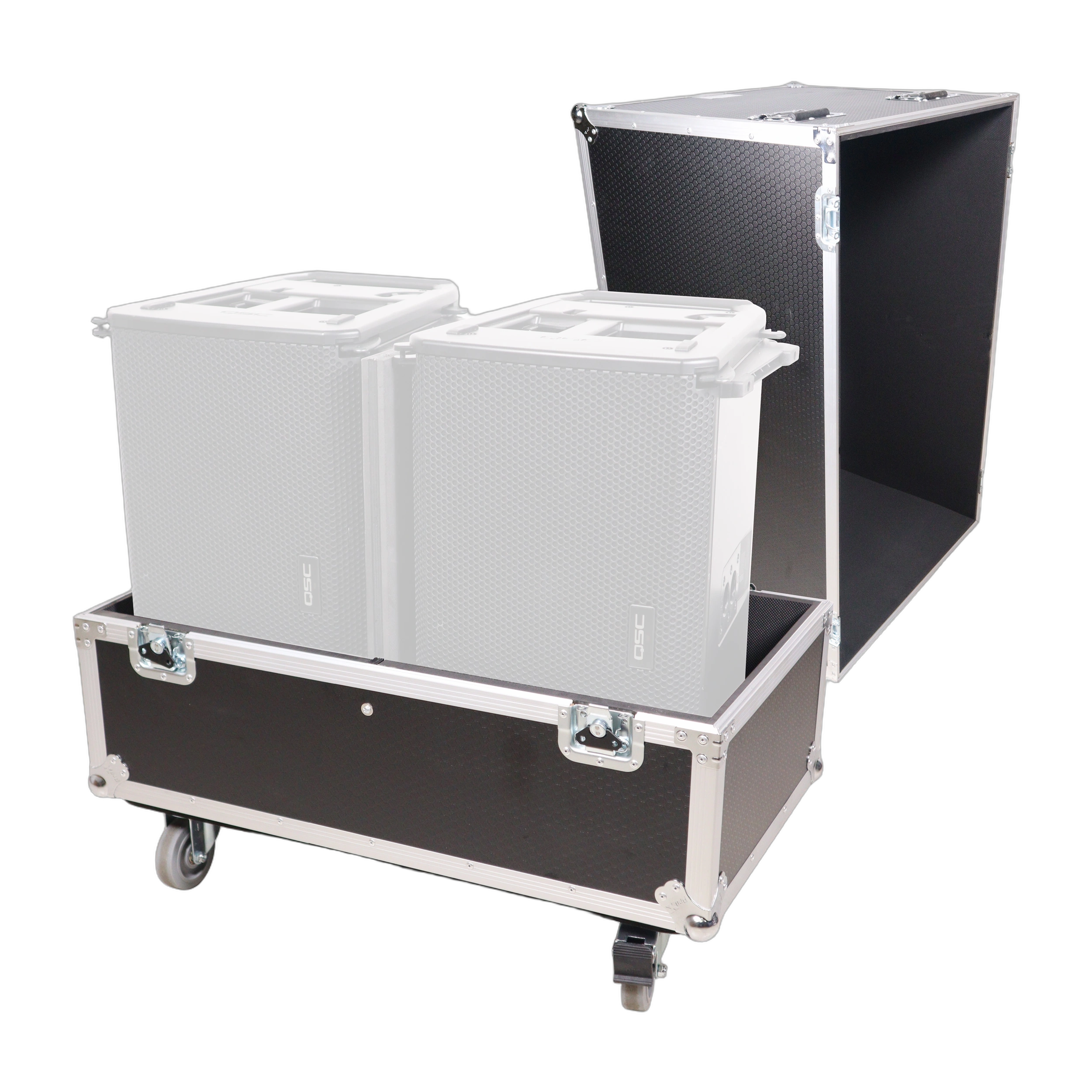 ProX Universal Dual Speaker Flight Case 25x17x15 ProX universal dual speaker flight case with protective foam interior, fits two QSC KLA12 speakers
