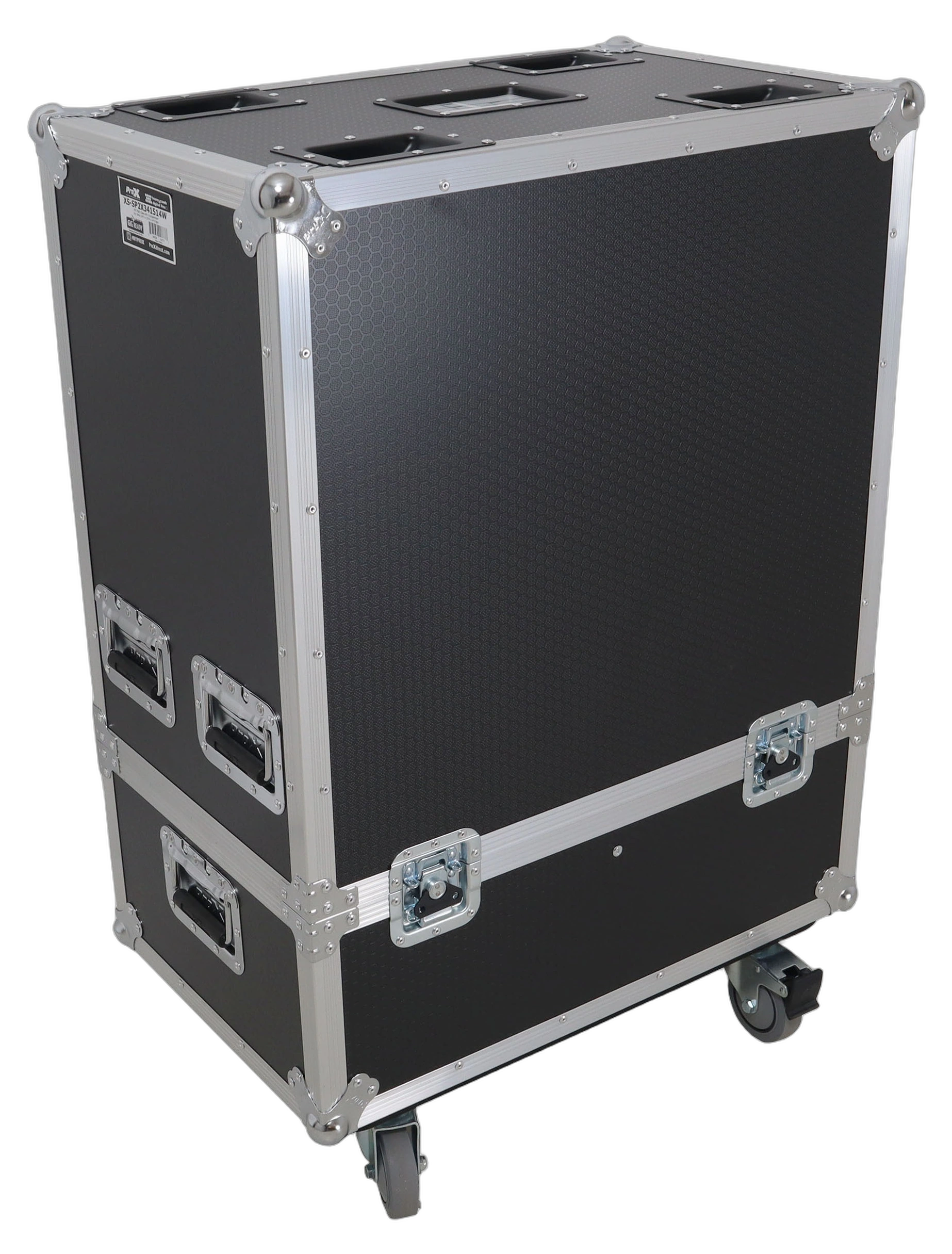 ProX Universal ATA Dual Speaker Flight Case Rear Panel ProX universal ATA dual speaker flight case rear panel showing handles and protective design