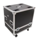 ProX universal dual speaker flight case with wheels and handles, side profile view showing depth