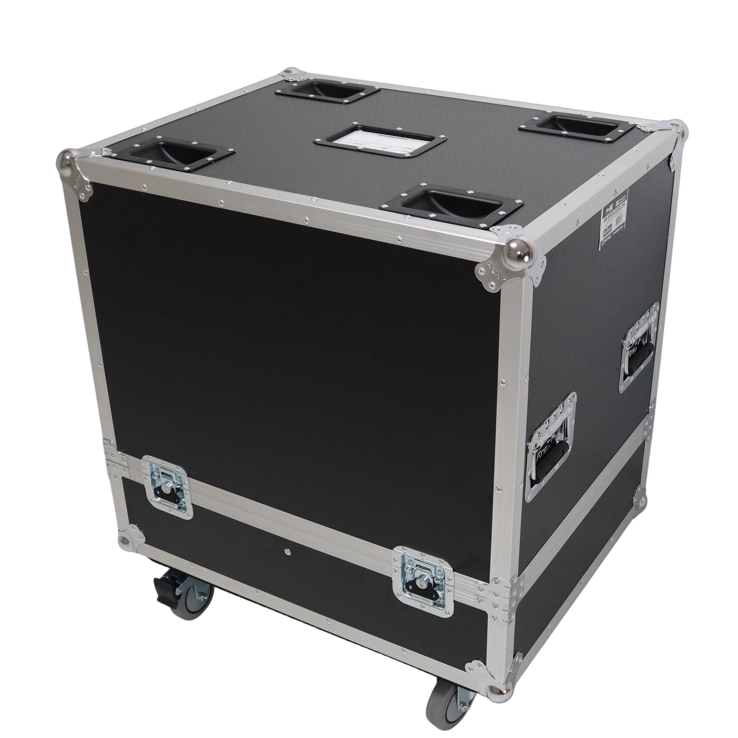 ProX Universal Dual Speaker Flight Case Transport ProX universal dual speaker flight case with wheels, fits two 25x20x13 inch speakers like JBL Eon One