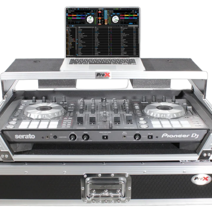 ProX universal flight case for DJ controllers with sliding laptop shelf detail view showing construction
