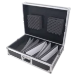 ProX universal flight case interior showing diced foam padding for mixer protection and organization