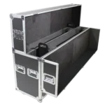ProX universal flight case with casters transporting large flat panel LCD monitor, dual 55 to 70 inch capacity