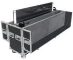 ProX universal flight case for 55 to 70 inch LCD plasma TV with four inch casters and locking mechanism detail