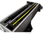 ProX universal flight case for dual 70 to 85 inch flat panel monitors with casters, side profile view