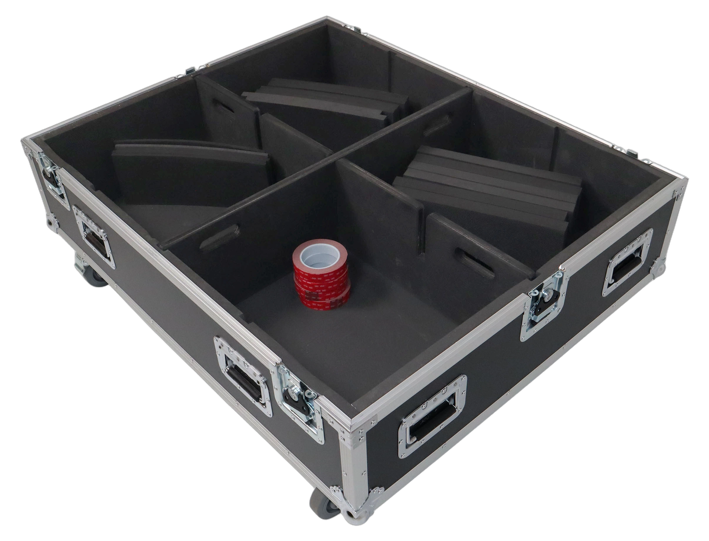 ProX Universal Dual Speaker Flight Case Front View ProX universal dual speaker flight case with reinforced handles and protective latches, front view