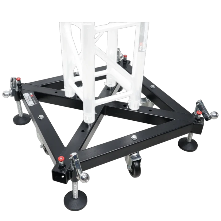 ProX universal vertical tower truss ground support base on wheels with leveling jacks front view