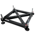 ProX universal vertical tower truss ground support base with wheels and leveling jacks, side view
