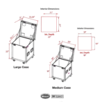 ProX utility ATA flight case package dimensional diagram showing large and medium case measurements with casters