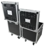 ProX utility ATA flight case package showing large and medium cases with casters from side angle