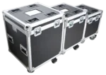 ProX utility ATA flight case package with three sizes stacked, side profile view showing casters and handles
