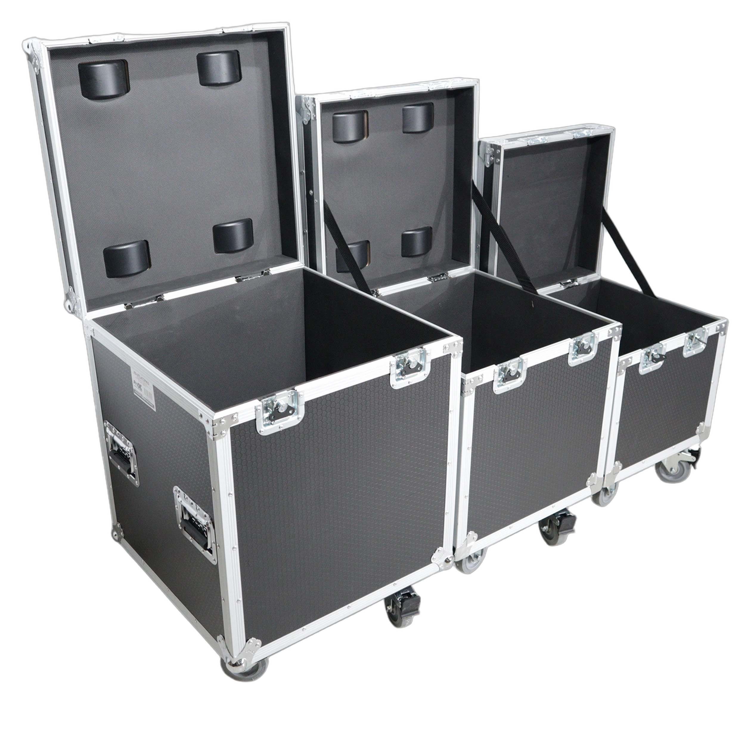ProX Utility ATA Flight Case Package Three Sizes ProX utility ATA flight case package with three sizes featuring heavy-duty construction and casters