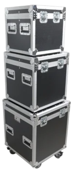 ProX utility ATA flight cases three-piece set with wheels, large medium small sizes stacked