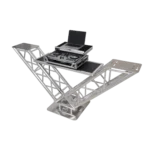 ProX VERRAZANO V-shape aluminum truss DJ table with elevated monitor shelves and 24-inch base plate