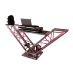 ProX VERRAZANO V-shape aluminum truss DJ table with elevated monitor shelves and 24-inch base plate, side profile view