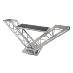 ProX VERRAZANO V-shape aluminum truss DJ table with elevated monitor shelves and 24-inch base plate top view