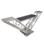 ProX VERRAZANO V-shape aluminum truss DJ table with elevated monitor shelves and structural detail