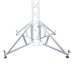 ProX vertical truss tower outrigger leg stabilizers with dual clamps installed on F34 bolted truss system