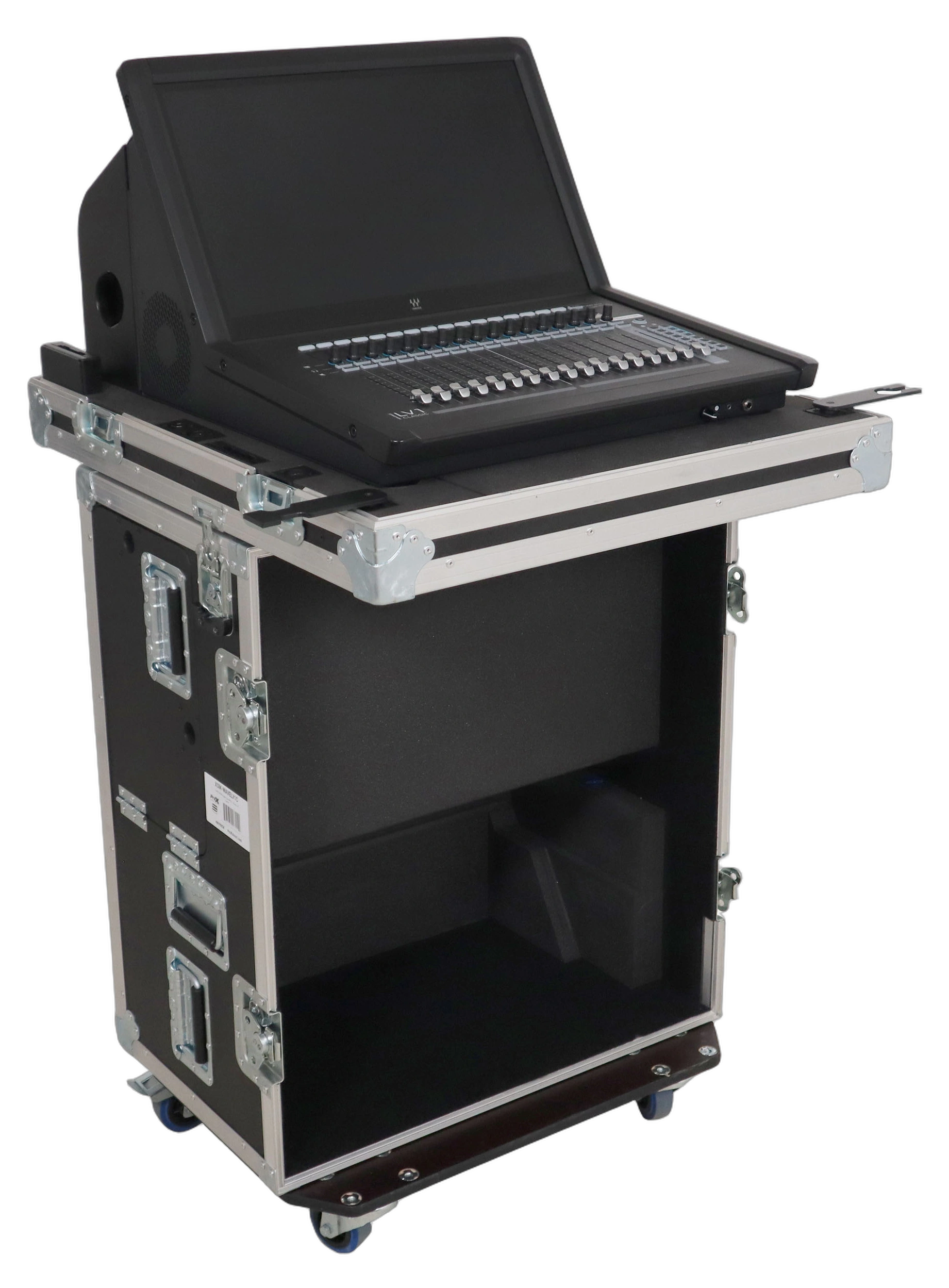 ProX Waves eMotion LV1 Mixer Flight Case Detail ProX Santosom flight case for Waves eMotion LV1 live mixer, close-up of protective padding and hardware