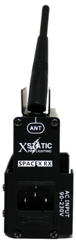ProX wireless DMX-512 receiver 2.4G showing connector ports and control interface detail