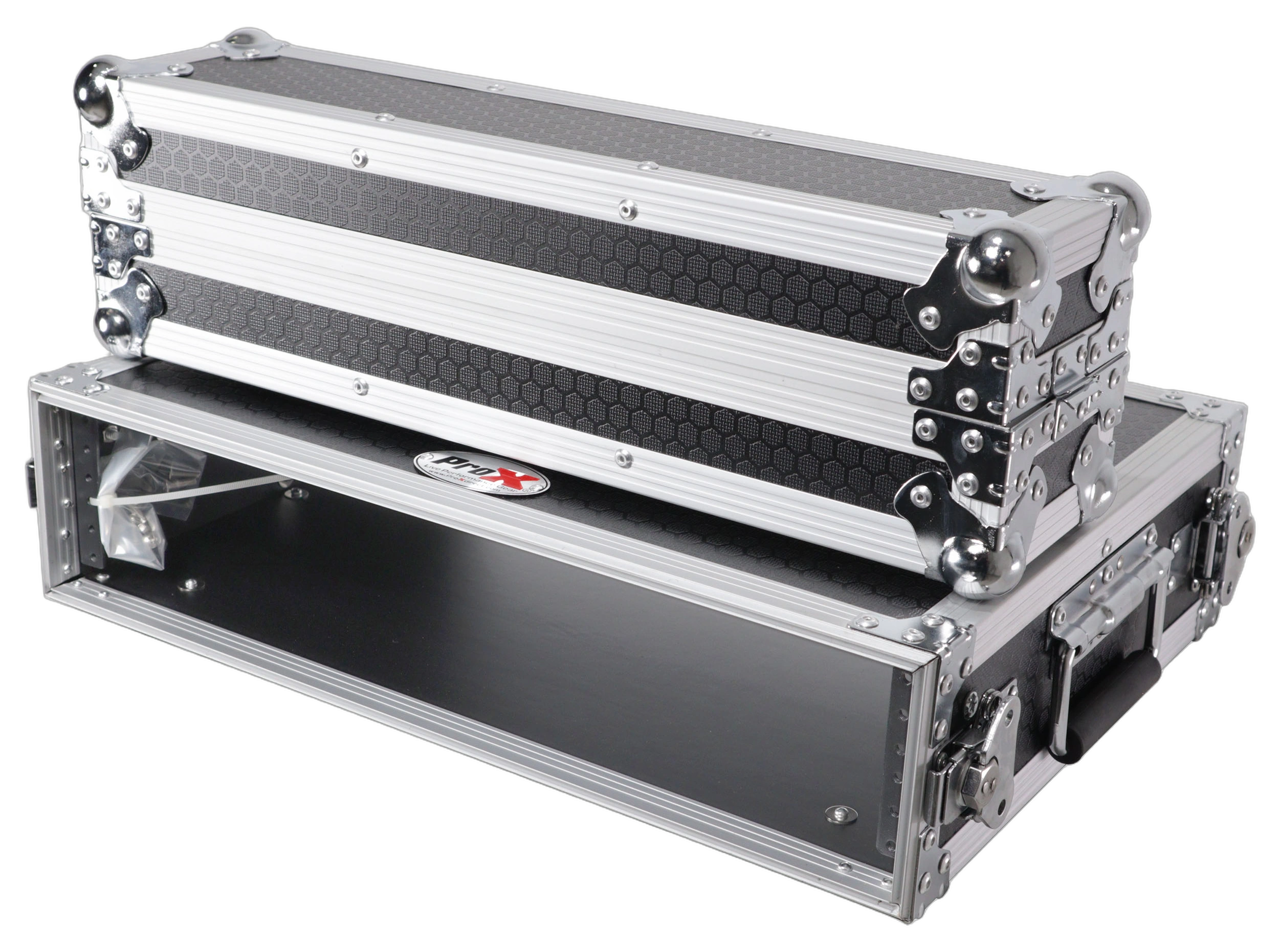 ProX X-2UE 2U Deluxe Effects Rack Side View ProX X-2UE 2U deluxe effects rack with handles and rail-to-rail design, side profile view