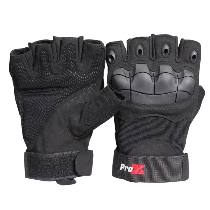 ProX X-GRIPZ fingerless gloves showing hard rubber knuckle protection detail and grip texture