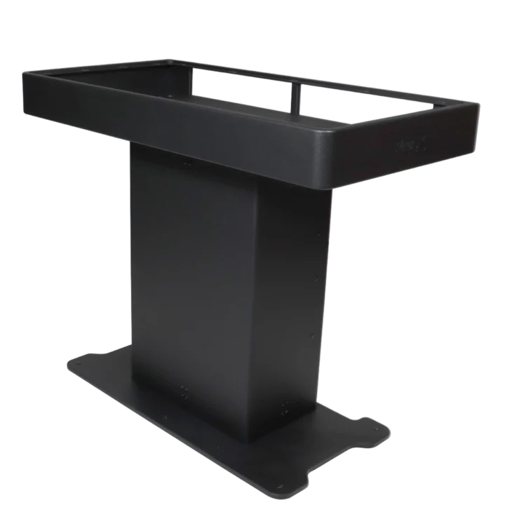 ProX XL DJ Control Tower black finish shown from side angle with flight cases
