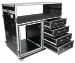ProX XS 12U shockproof ATA flight case for mixing console with dual side tables and rack storage