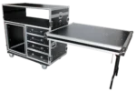 ProX XS 12U shockproof ATA flight case mixing console rack with dual side tables extended