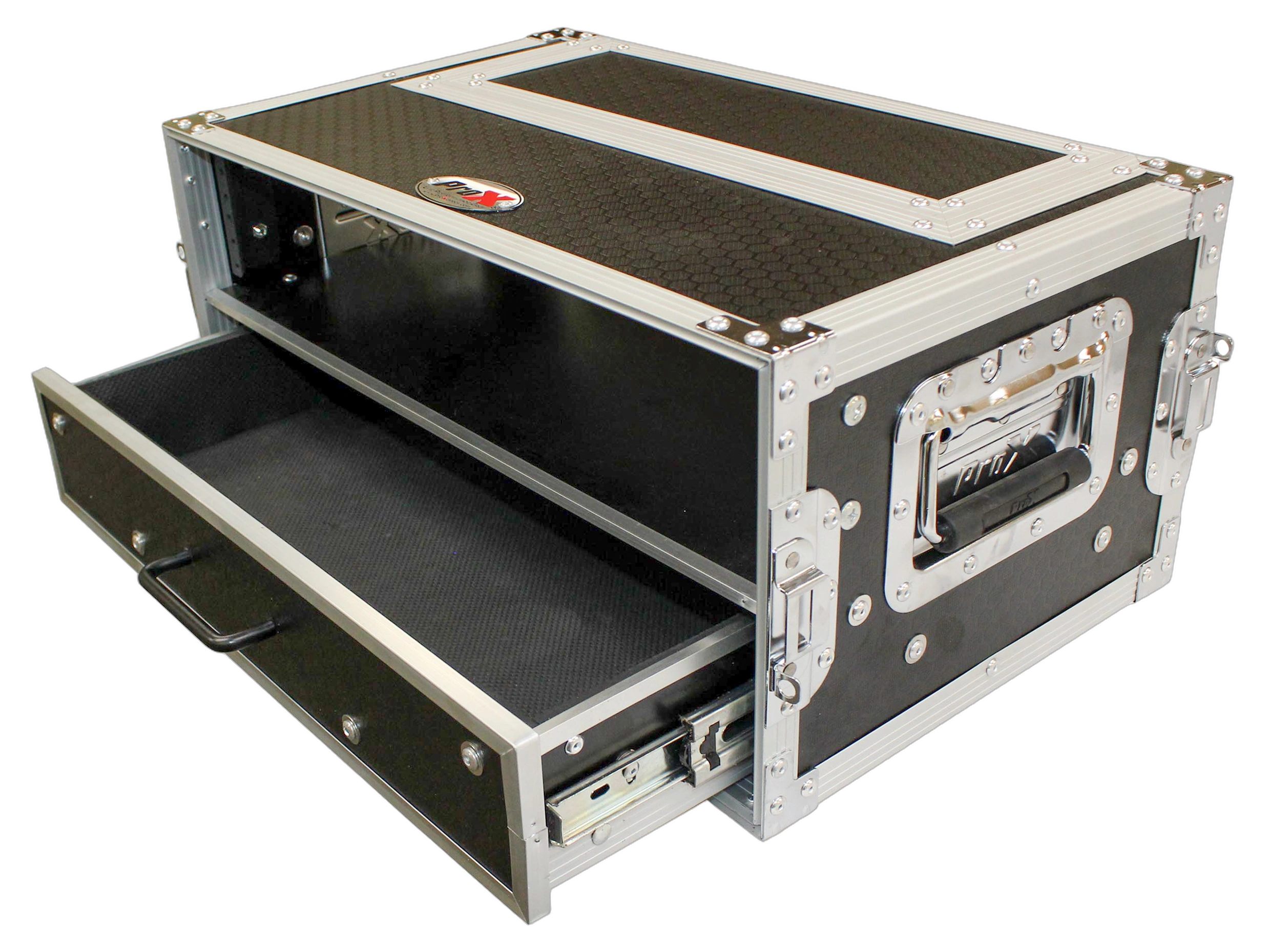 ProX XS Flight Case 2U Rack with Drawer Front View ProX XS ATA flight case 2U rack case with integrated 2U drawer front panel view
